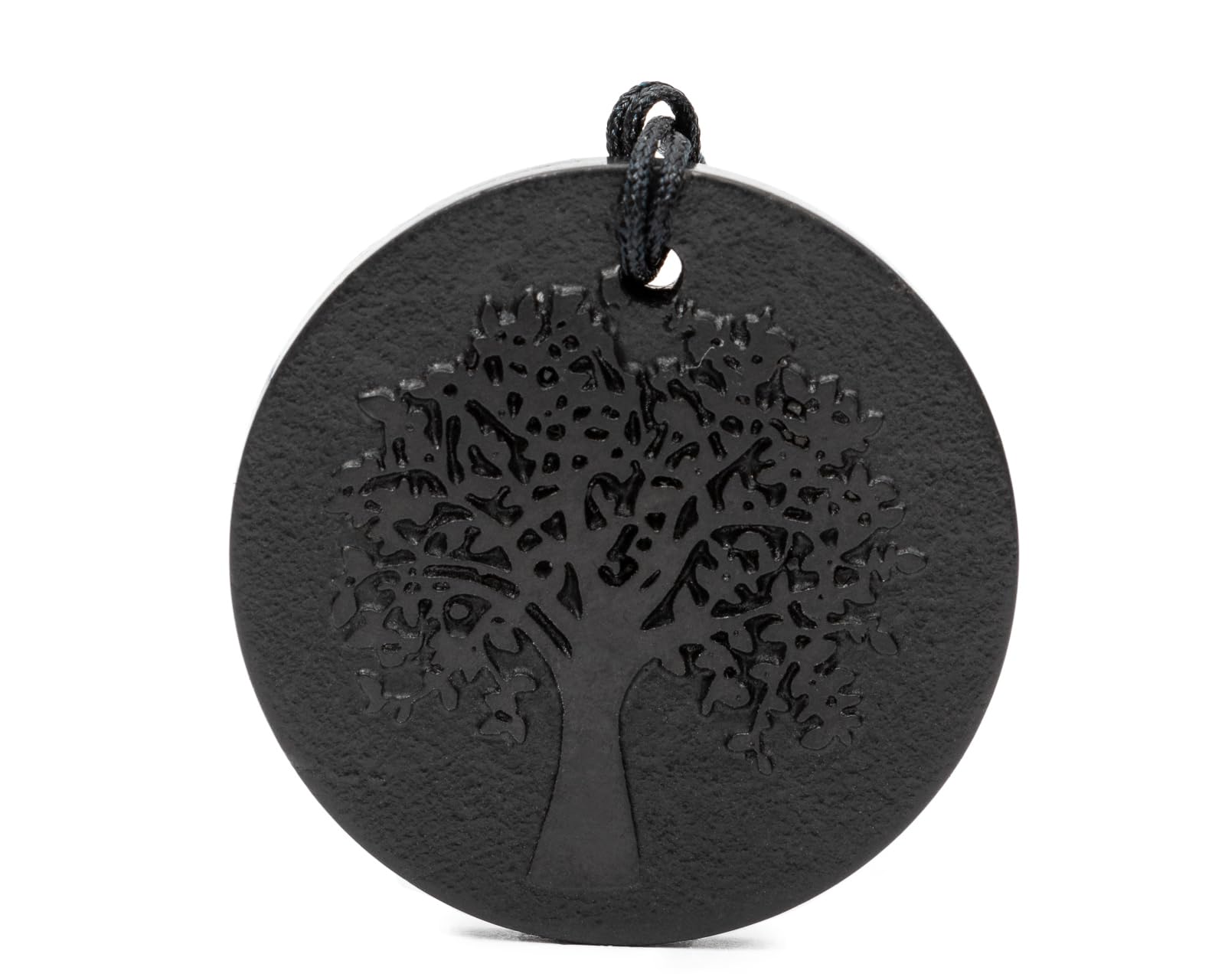 Igox Shungite Engraved Pendant Tree of Life Circle with Cord - Authentic Healing Stone for Chakra and Energy Balancing, Stone