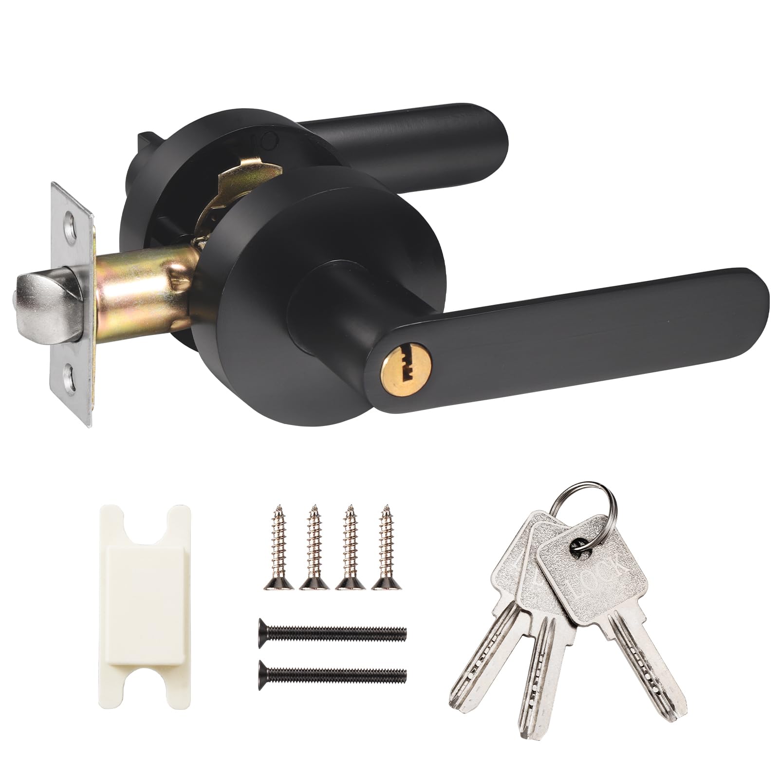 Faankiton Door Handle with Lock, Reversible Door Handles, Privacy Door Lever, Internal Door Handle Knob Sets, Security Door Lock Set, Entry Door Lever with Keys for Bedroom, Bathroom etc. (Black)