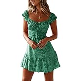 YOBECHO Womens Summer Ruffle Sleeve Sweetheart Neckline Printing Dress Mini Dresses