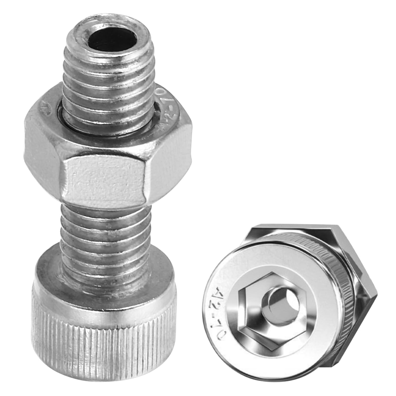 PATIKIL M10x30mm 304 Stainless Steel Hollow Bolt, 2 Set Cylindrical Hexagon Socket Screw Nut Kit Lamp Threading Screws Through Hole Fasteners