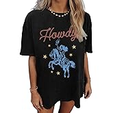 Oversized Western Shirts for Women Cowgirl Tshirts Relaxed Fit Cowboy Rodeo Graphic Tee Country Concert Tops