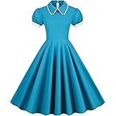 Women Short Sleeve 1950s Retro Vintage Cocktail Party Swing Dress Polka Dot Audrey Dress Casual A-Line Work Dress with Belt