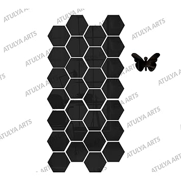Wall1ders Atulya Arts - 3D Hexagon Acrylic Stickers (Pack of 28) with 10 Butterflies, Acrylic