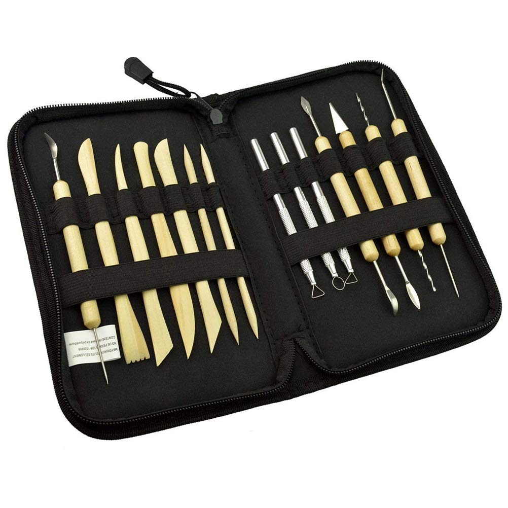 Carving Tool Kit, Sculpture Ceramic Tools Kit Wood Clay Modeling Carving Tool Kit - 14 Pieces with Case
