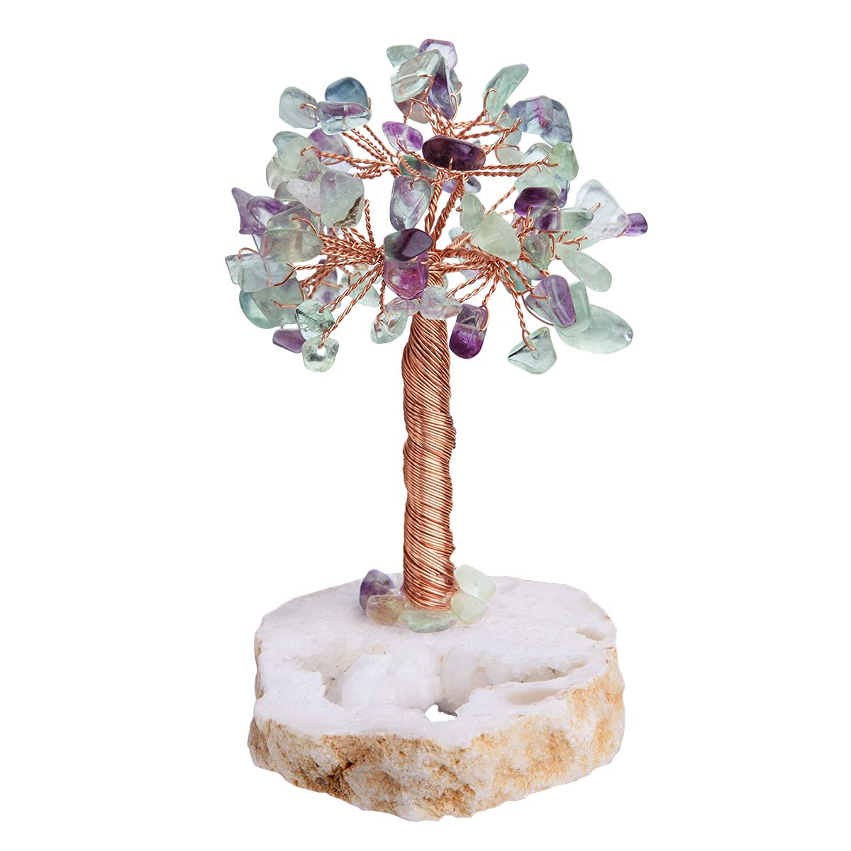 Nupuyai Natural Fluorite Healing Crystals Tree of Life with Geode Cluster Base, Bonsai Money Tree Figurines Fengshui Ornament for Good Luck and Wealth