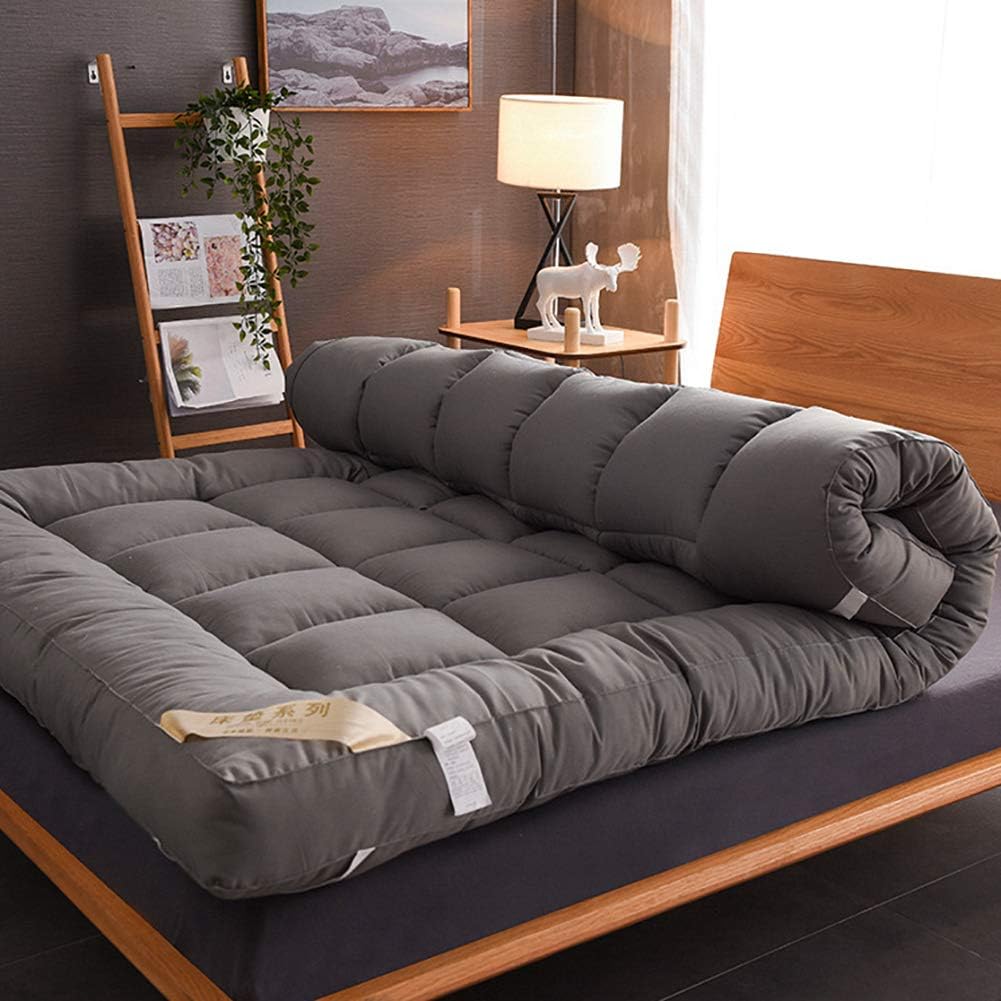 WJXBoos Futon Quilting Mattress Topper, Thicken Breathable Soft Mattress Anti-slip Roll Up Tatami Pad Floor Guest Sleeping Bed Plush-grey Twin