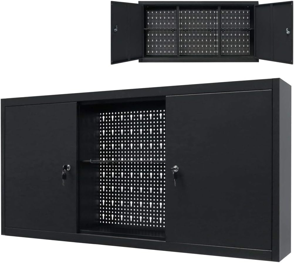 Hardware Accessories Tool Storage & Organisation Tool Cabinets Wall Mounted Tool Cabinet Industrial Metal 120x19x60 cm Black