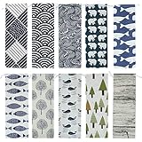 Aneco 10 Pieces 11.7 Inch Straw Cutlery Carrying Case Reusable Cotton linen Portable Bag For Various Straw Cutlery and Cleaning Brush