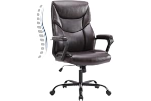 OLIXIS Home Office Chair - Big and Tall Chair for Office, High Back Ergonomic Executive Desk Chair, PU Leather Fixed Armrests Computer Chair, Rolling Chair with Wheels, Brown