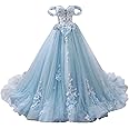 Ball Gown Tulle Off-The-Shoulder Sleeveless Applique Sweep/Brush Train Quinceanera Dresses