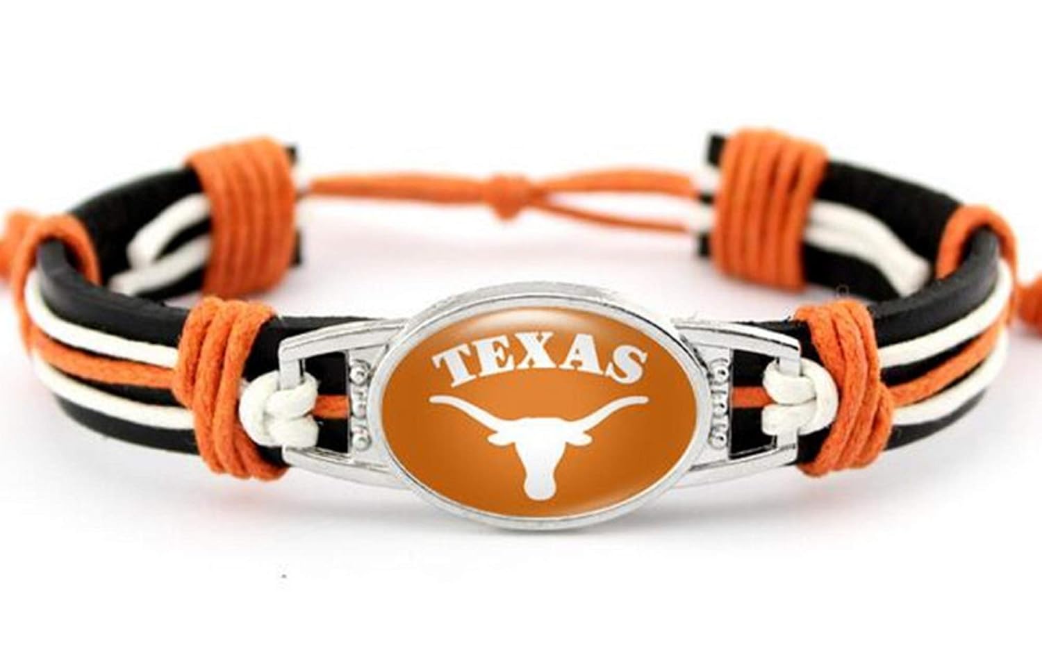 BAS Texas Longhorns Real Leather Adjustable Cord Tie 7 to 10