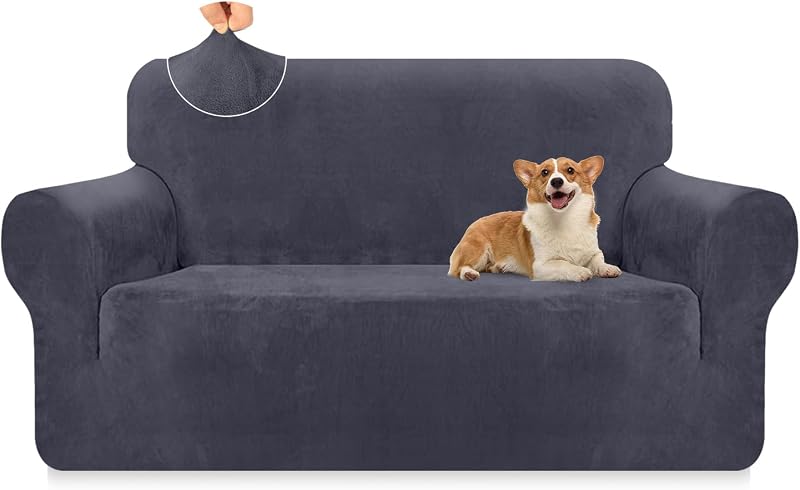 Granbest Velvet Sofa Cover 2 Seater Stretch Protector for Pets & Kids - Grey