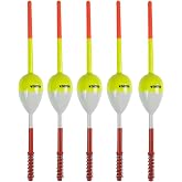 THKFISH Balsa Wood Spring Bobbers with Oval Slip Bobbers, Fishing Floats | 5pcs Fishing Floats and Bobbers for Crappie Panfish Walleyes Fixed Bobber (1"X0.7"X6") (1.25"X0.75"X6") (2"X1.14"X5.86")