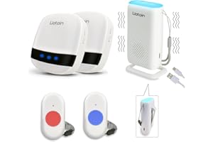 LIOTOIN Wireless Caregiver Pager Call Button Alert Button Call Bell for Elderly Patients at Home Nurse Alert System 2 Waterproof Transmitters 1 Portable Receiver 2 plugin Receiver……