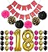 18th BIRTHDAY DECORATIONS - Perfect 18 Birthday Party Supplies | Giant 18 Balloon Number | Hot Pink Birthday Banner | Hot Pink,Gold, Black Tissue Paper Pom Pom and Balloons | 18th bday decor