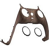 eXtremeRate Wood Grain Decorative Trim Shell Compatible with p s 5 Controller, Soft Touch DIY Replacement Clip Shell, Custom Plates Cover Compatible with p s 5 Controller with Accent Rings
