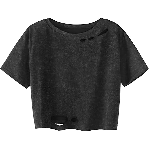 SweatyRocks Women's Short Sleeve Cutout Tee Shirt Distressed Crop