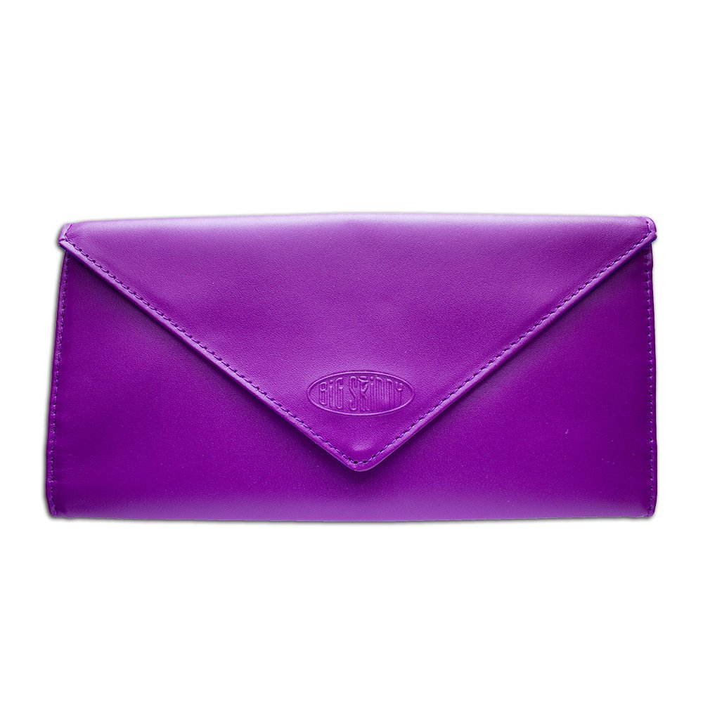 Big Skinny Slimvelope Leather Tri-Fold Checkbook Slim Wallet, Holds Up to 40 Cards, Purple