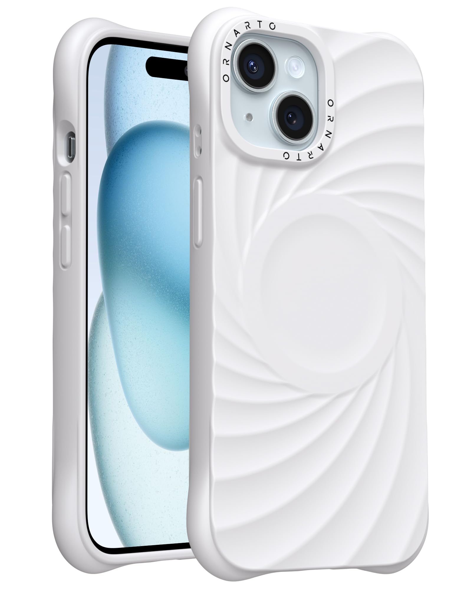 ORNARTO Vortuxe for iPhone 15 Case 6.1" | 2X MIL-STD Drop Protection | Compatible with MagSafe | Sleek Aesthetic Liquid Silicone Phone Cover - White Image