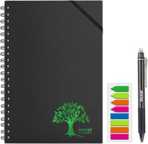 NEWYES Reusable Planner, Undated Yearly/Weekly/Monthly Calendar, Smart Personal Organizer with Cloud Storage for Office Workers/Students/Teachers [Erasable Pen and Colorful Tabs Included]