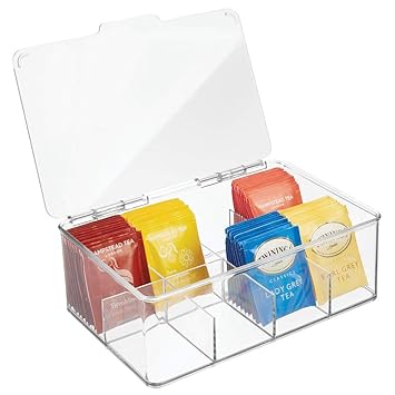 mDesign Küchen Organizer – praktischer Korb mit Griff und Deckel für Küche und Speisekammer – Aufbewahrungsbox mit 8 Fächern 
