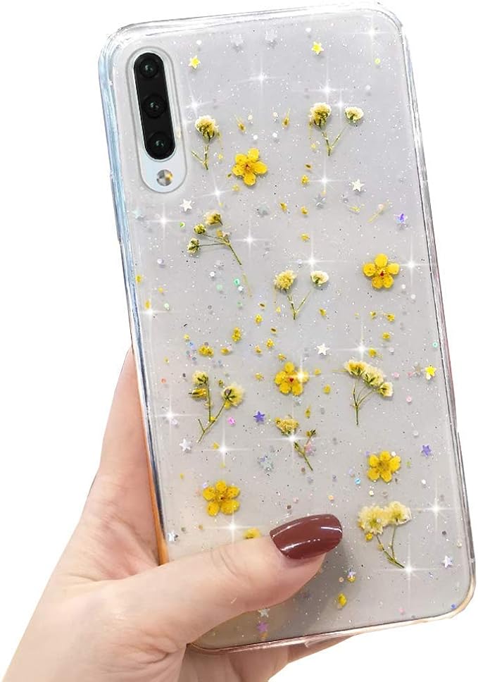 LFADNUT Clear Dried Flowers Phone Case for Samsung Galaxy A21S Cute
