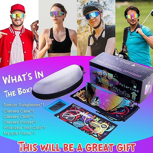 Semjar Cycling Glasses Sports Sunglasses,UV400 Adjustable Softball Baseball Sunglasses for Mens Women Youth,80s Cool Polarized Running Sunglass Purple Lens