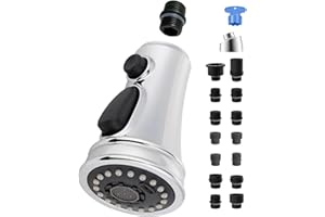 Hygie Rinse Universal Kitchen Faucet Head Replacement 3 Function Kitchen Faucet Sprayer with 15 Adapter Kit Compatible with Kohler/Moen/Delta Faucet, Pull Down Sink Faucet Spray Head, Chrome