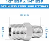 ERGAOBOY 2 Pcs Stainless Steel 304 Male Reducing Hex Nipple 1/2 x 1/4 BSP view 2