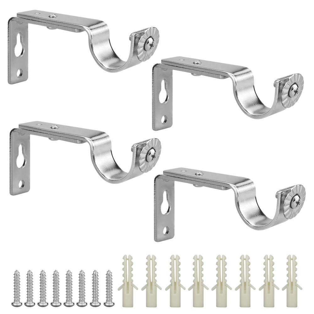 CODIRATO 4 PCS Curtain Drapery Rod Bracket, Curtain Rod Bracket Adjustable with Screws and Drilling Curtain Holder for Bedroom Shower Rail Clothes Rail Tension Bar