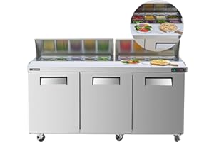 Wilprep 72" W Commercial Refrigerator Sandwich&Salad Prep Table 3 Door Stainless Steel Counter Fan Cooling Refrigerator with 18 GN 1/6 Pans for Restaurant, NSF, ETL sanitation Listed, 22 cu. ft