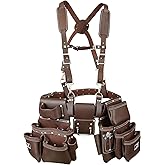 AP-LEATHER PRO-19 100% Genuine Full Grain Leather Tool Belt/Pouch/Bag, tool belt with suspenders, Comfort Back Support Tool Pouches With Suspenders (Chocolate Brown)