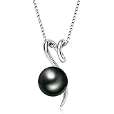 Tahitian Black Pearl Necklaces for Women, Sterling Silver Single Pearl Pendant Necklace Birthday Anniversary Jewelry Gifts for Wife Mom
