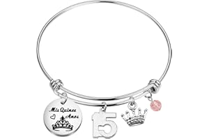 PLITI Quinceanera Bracelet - Sweet 15 Expandable Wire Bangle for Girls - Quince Anos Party Fiesta Gift - Madrina Gifts