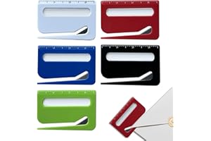 EQUNROY 5Pcs Letter Opener Envelope Slitter,Mail Opener Tool,Envelope Opener Slitter,Envelope Opener for Office,Wrapping Paper Cutter with Hidden Blade, Package Opening Tool with Scale and Magnifying Glass