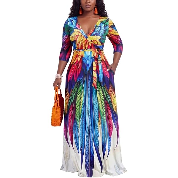 Women's Fall Fashion Popular Style Multicolor Print Sexy Club Maxi Dress  Casual V-Neck Long Drop Waist Smocked Party Dresses at Amazon Women's  Clothing store