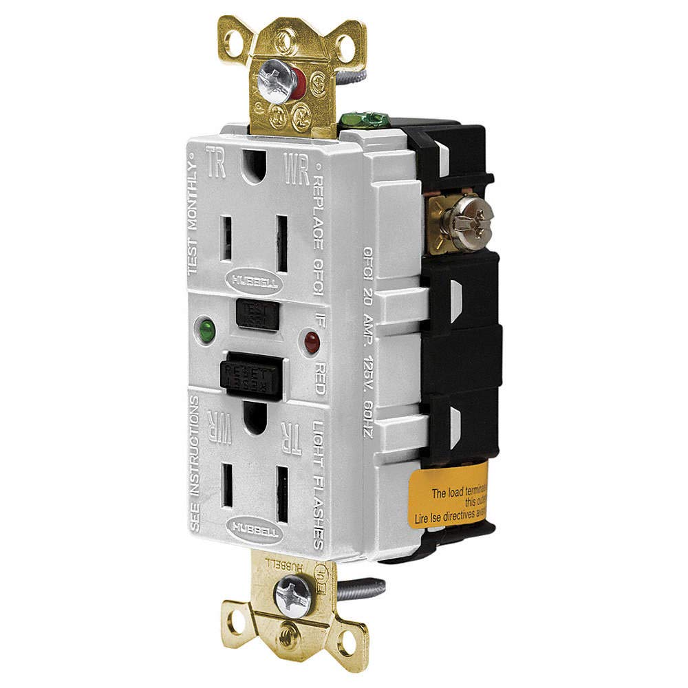 GFCI Receptacle, 15A, 125VAC, 515R, White Electric Plugs
