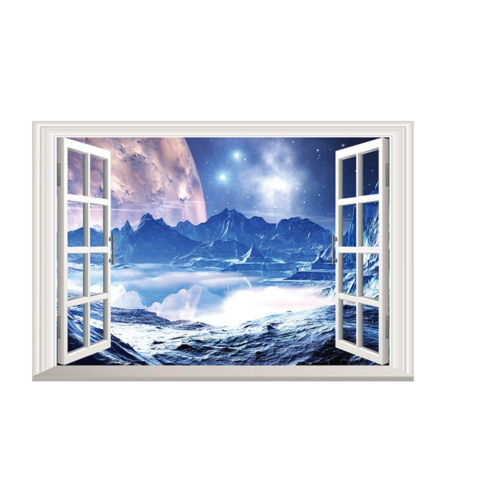 Fake Window View Wall Sticker Decal for Home Living Room Bedroom Decor - Ice Montain