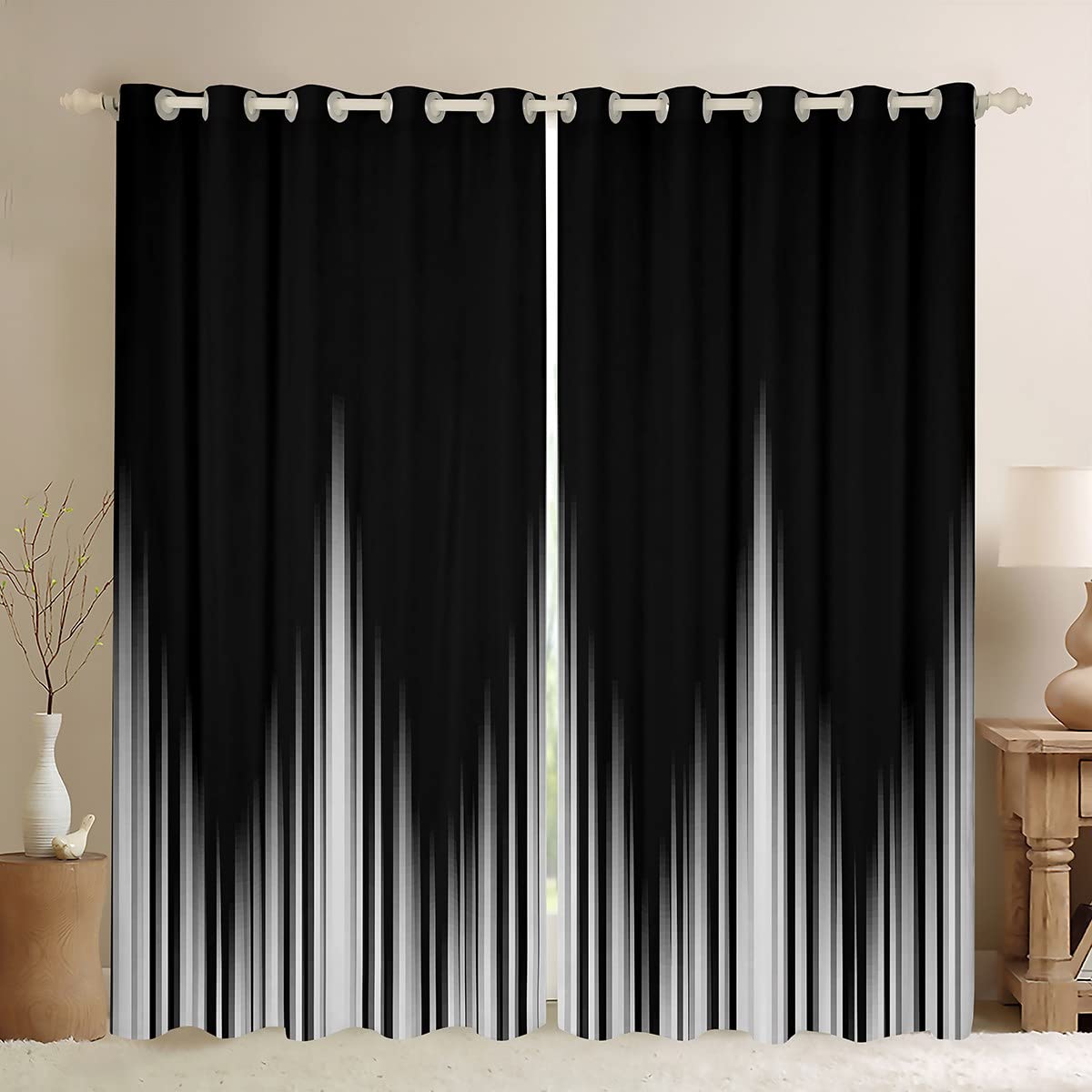 Homemissing Gradient Dark Window Curtains Abstract Stripe Blackout Curtains Simple Style Modern Design Art Darkening Dreapes Modern Luxury Window Treatments W46*L54 — image 1