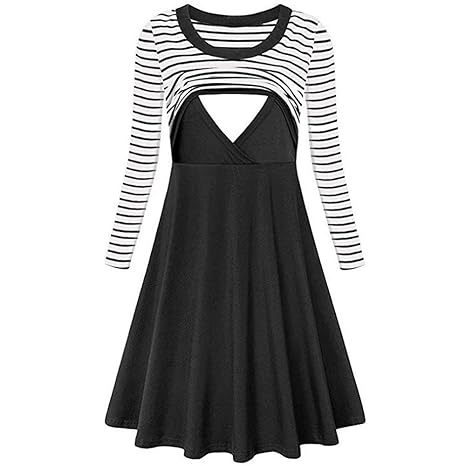 Riou Stillkleid Umstandsmode Damen kleide Festlich Winter Langarm Zweilagiges Stillen Baby Umstandskleid für Schwangerschaft 