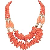 Bocar 2 Layer Statement Chunky Clavicle Necklace With Double Layered Irregular Beads Necklaces for Women (NK-10789)
