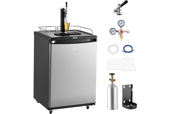 VEVOR Beer Kegerator, Single Tap Commercial Draft Beer Dispenser for D system, Full Size Keg Refrigerator with 5lbs CO2 Tank, Hold 2 Sixth / 3 Ball lock keg, Silver