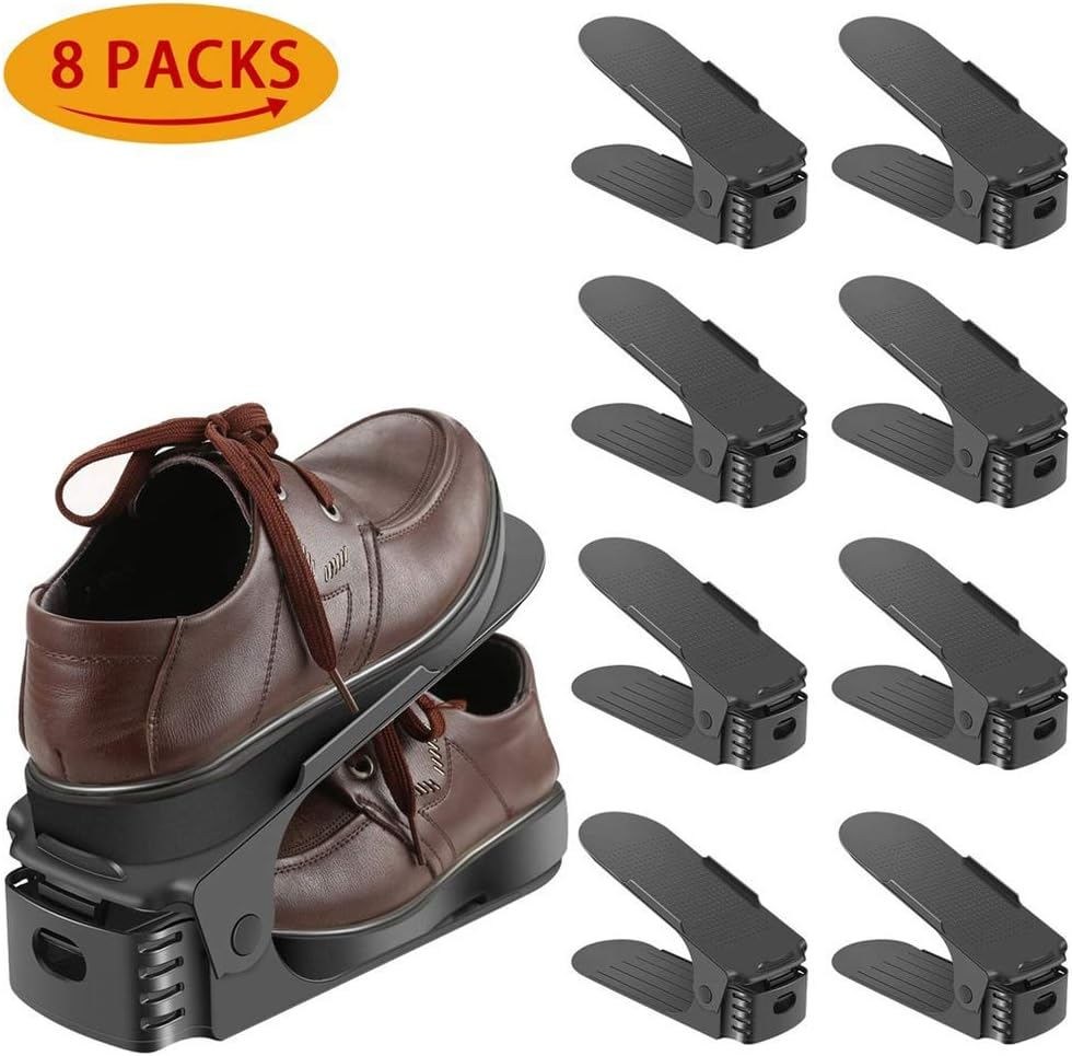 Blackpoolal Adjustable Shoe Organizer,Shoe Slots Storage Space Save Shoe Holder,Home Double Layer Shoe Slotz Space Saver Storage Rack Holder (8-Pack Black)