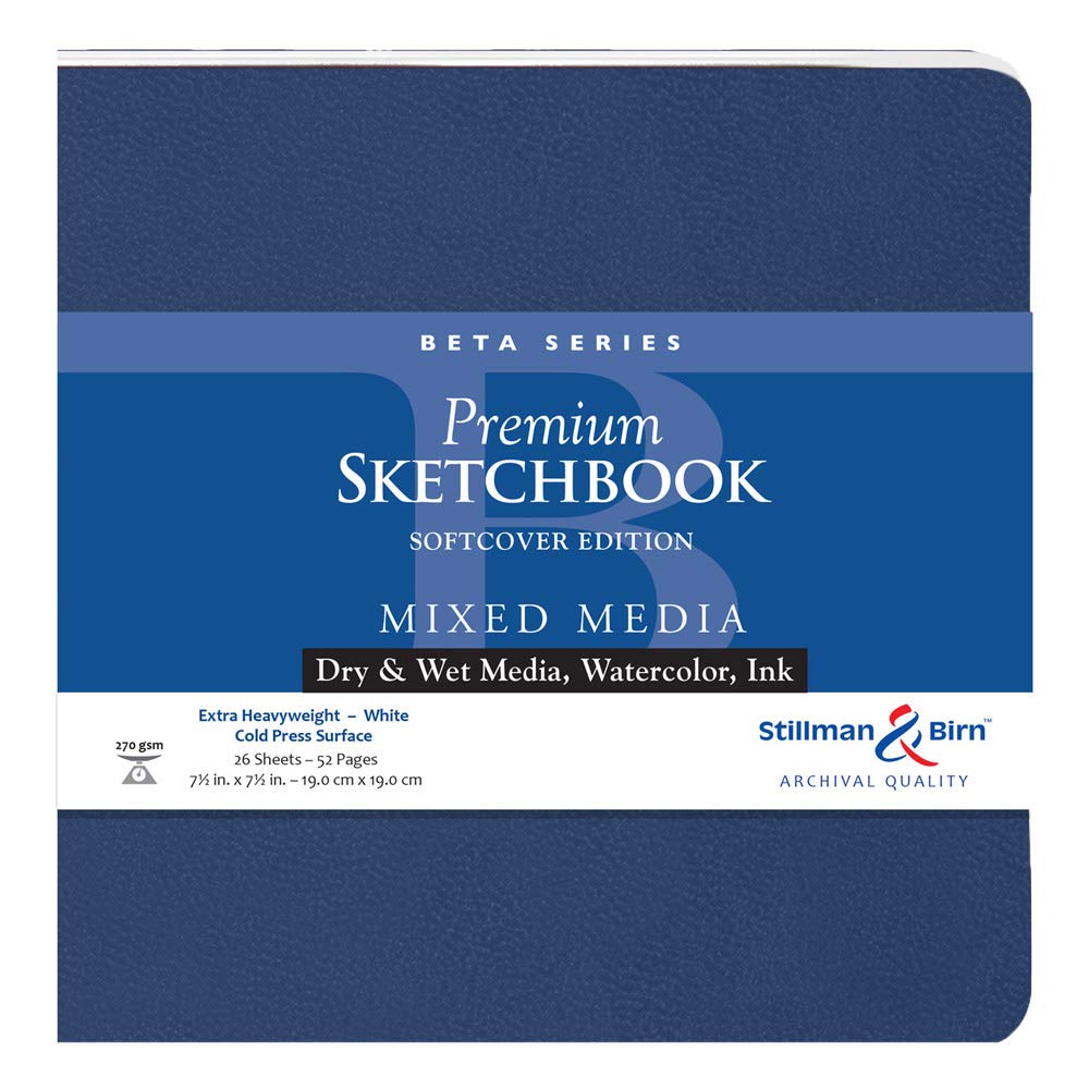 Stillman & Birn Beta Softcover Sketchbook, 26 Sheets Extra Heavyweight White Paper, 7.5 x 7.5 inches, Cold Press Surface