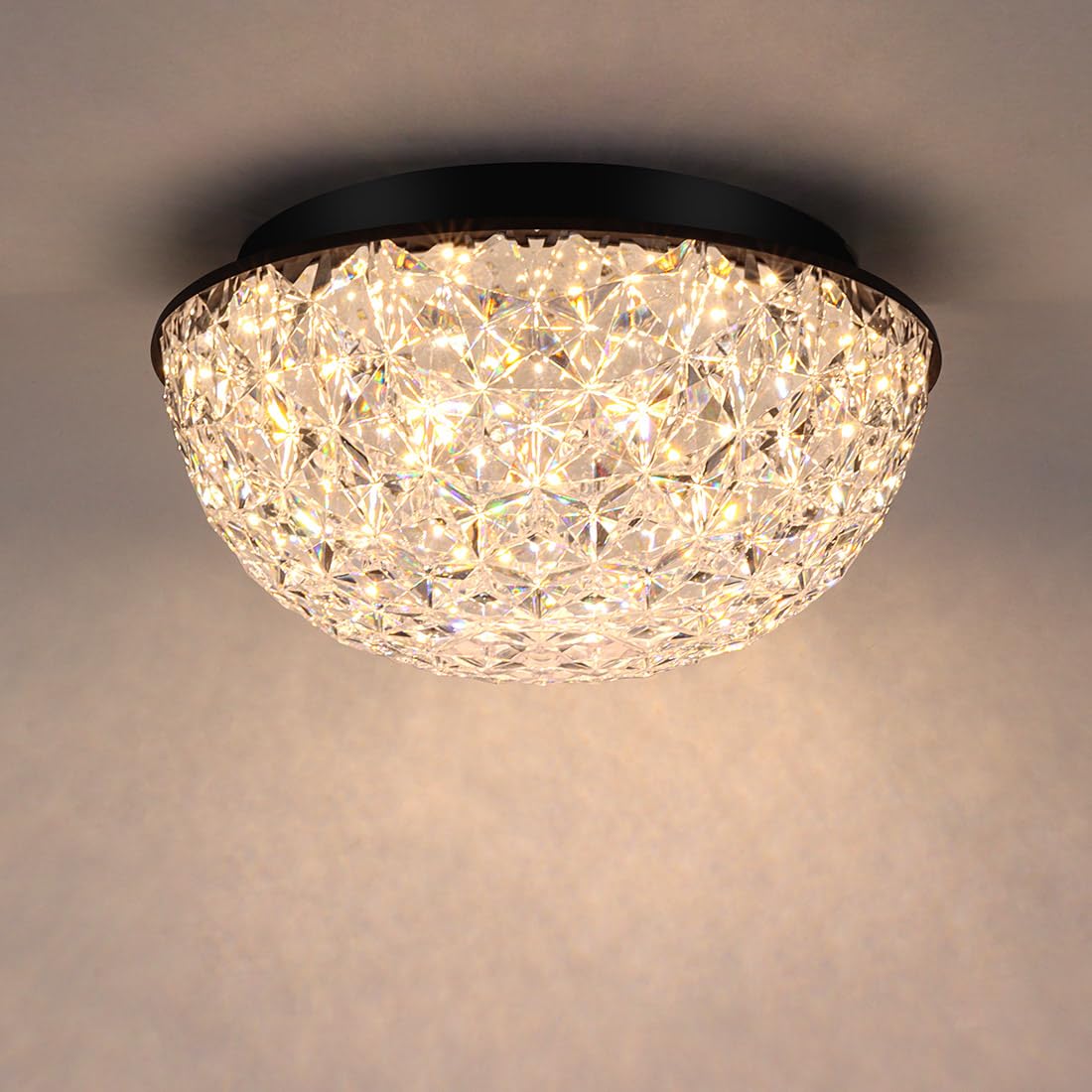 Photo 1 of Bekada 12’’ Modern Crystal Chandelier, LED Flush Mount Ceiling Light Fixture, 3/4/5000K Dimmable Ceiling Lamp for Dining Room, Entryway, Kitchen, Closet, Living Room, Bedroom, Hallway ETL Listed Black