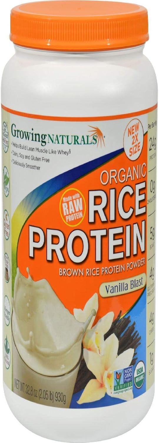Growing Naturals Organic Rice Protein Powder, Vanilla Blast, 32.8 Ounce, Brown, 2.05 Pound (Pack of 1) (10010): Grocery & Gourmet Food