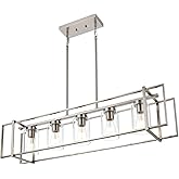 Lucidce Kitchen Island Lighting Brushed Nickel Industrial 5-Light Chandeliers Farmhouse Dining Room Rectangular Pendant Light
