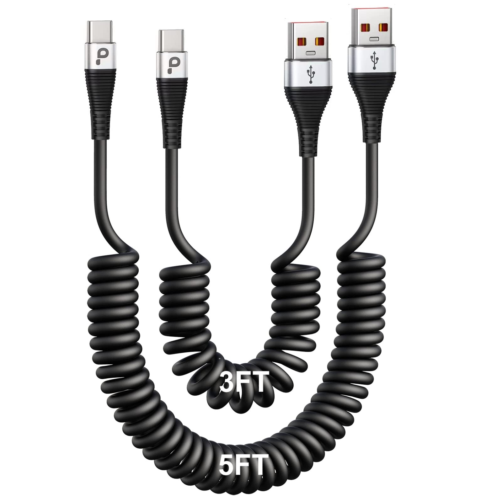 Photo 1 of USB Type C Coiled Cable Fast Charging (3FT/5FT), 2Pack Android Auto Charging Cord for Car, Short USB A to USB C Charge Cable Compatible with iPhone 16/15/Pro Max/Samsung Galaxy S20 Note 10 and More