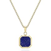 Phyonio 14K Gold Plated Necklace Black Onyx/Opal/Turquoise/Malachite/Lapis Lazuli/Tigers Eye Necklace for Men Women Stainless Steel Square/Rectangle Pendant Necklaces with Box Chain