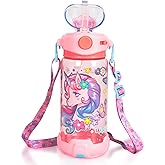 YOYTOO Kids Water Bottle with Straw/Lanyard for School Kids Girls Boys, 22oz BPA Free Child Drinking Water Bottle One-Click-Open Leak-Proof Locking Flip Lid for School Sport Travel